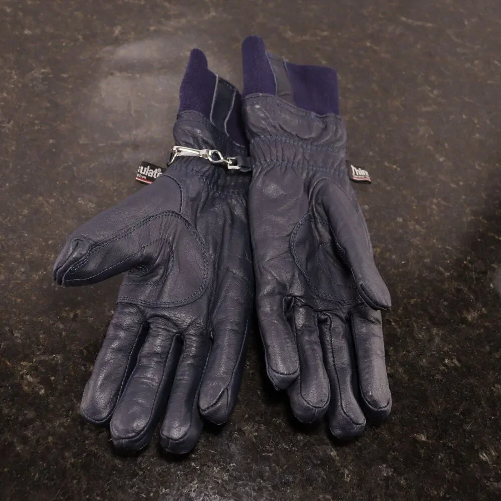 Vintage Thinsulate Women Large Dark Blue Leather Biker‎ Snow Insulated Gloves